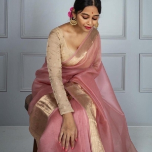 Baby Pink Color Designer Organza Saree | Organza Woven Border Saree | Beautiful Soft Nylon Organza Jacquard Saree | running Blouse